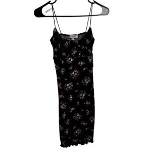 No Comment Ribbed Black and Pink Floral Dress Size S NWT